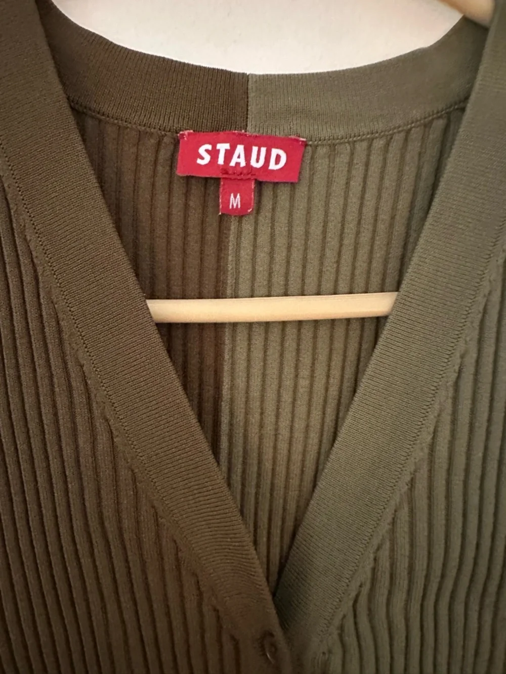 STAUD Shoko Two-Tone Ribbed Button-Front Midi Sweater Bodycon Dress Size M - Picture 3 of 7